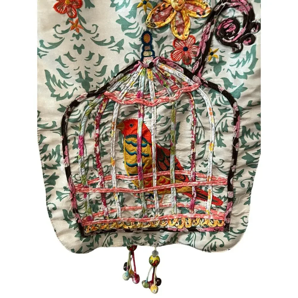 Pier 1 Imports Bohemian Caged Birds Butterfly Silky Floral Print Table Runner